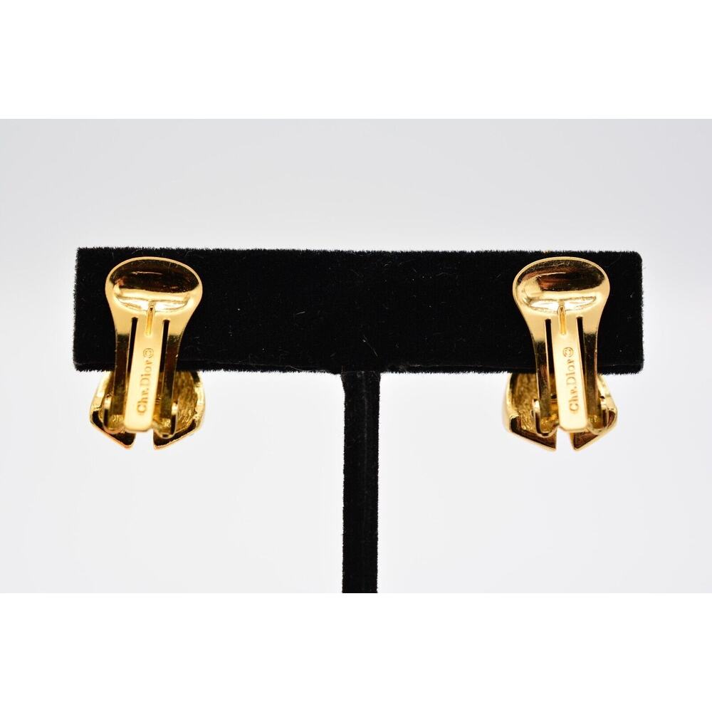 Christian Dior Vintage Clip On Earrings X Rhinestone Crystal Gold Signed BinAO - Picture 11 of 13